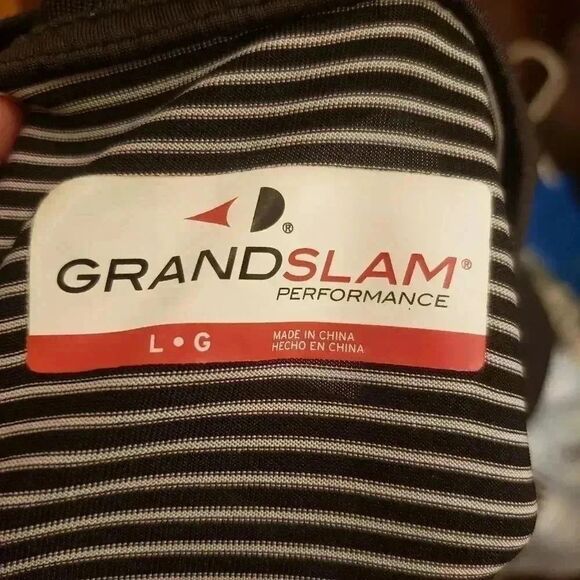 Grand Slam Golf Men's Black/White Striped Short Sleeve Polo Shirt - Picture 8 of 9